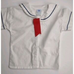 Hartstrings Boys Sailor Shirt 4T Red White & Blue Nautical 4th July 100% Cotton